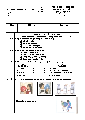 Bài kiểm tra Học kỳ I môn Khoa học Lớp 4 - Năm học 2018-2019 - Trường Tiểu học Trần Quang Khải (Có đáp án)